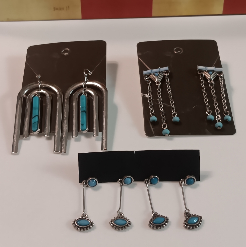 Lot of 4 sets Turquose Earrings Stud Dangle Hook Lightweight Bohemian BOHO
